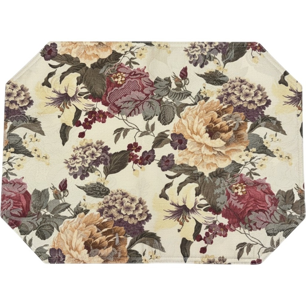 W-C Designs Placemats Set of 6 Cream Floral Tapestry Octagonal Vintage 2003